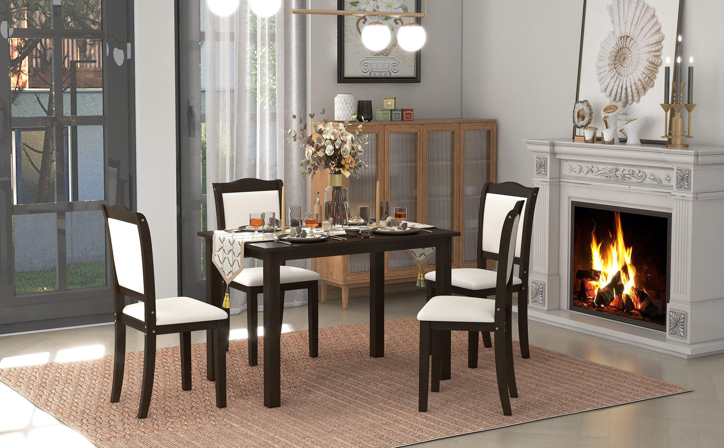 TREXM 5-Piece Wood Dining Table Set Simple Style Kitchen Dining Set Rectangular Table (Espresso) - FurniFindUSA