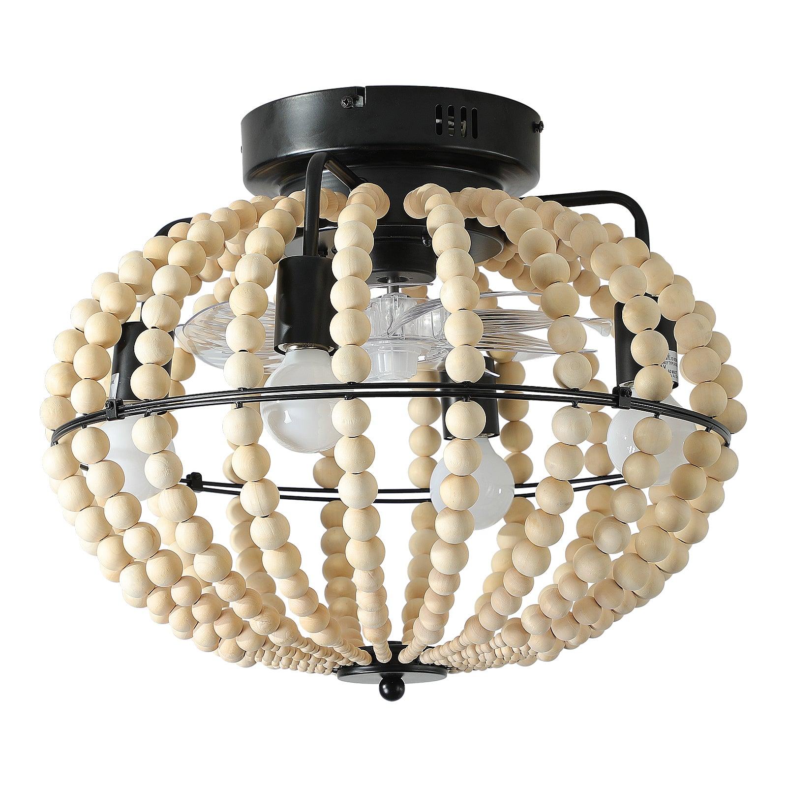 Beaded Fan lamp Wood Beaded Chandelier Oak White - FurniFindUSA