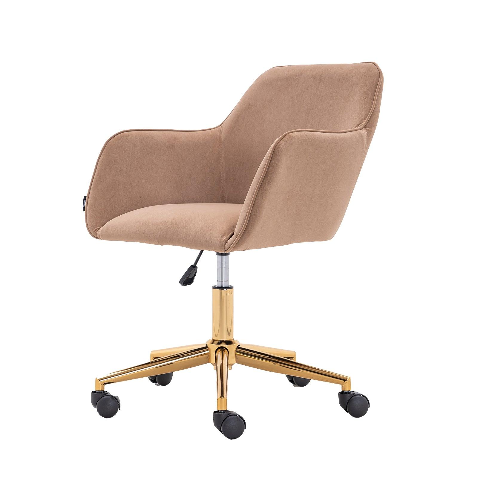 Modern Velvet Fabric Material Adjustable Height 360 revolving Home Office Chair Light Coffee Brown - FurniFindUSA