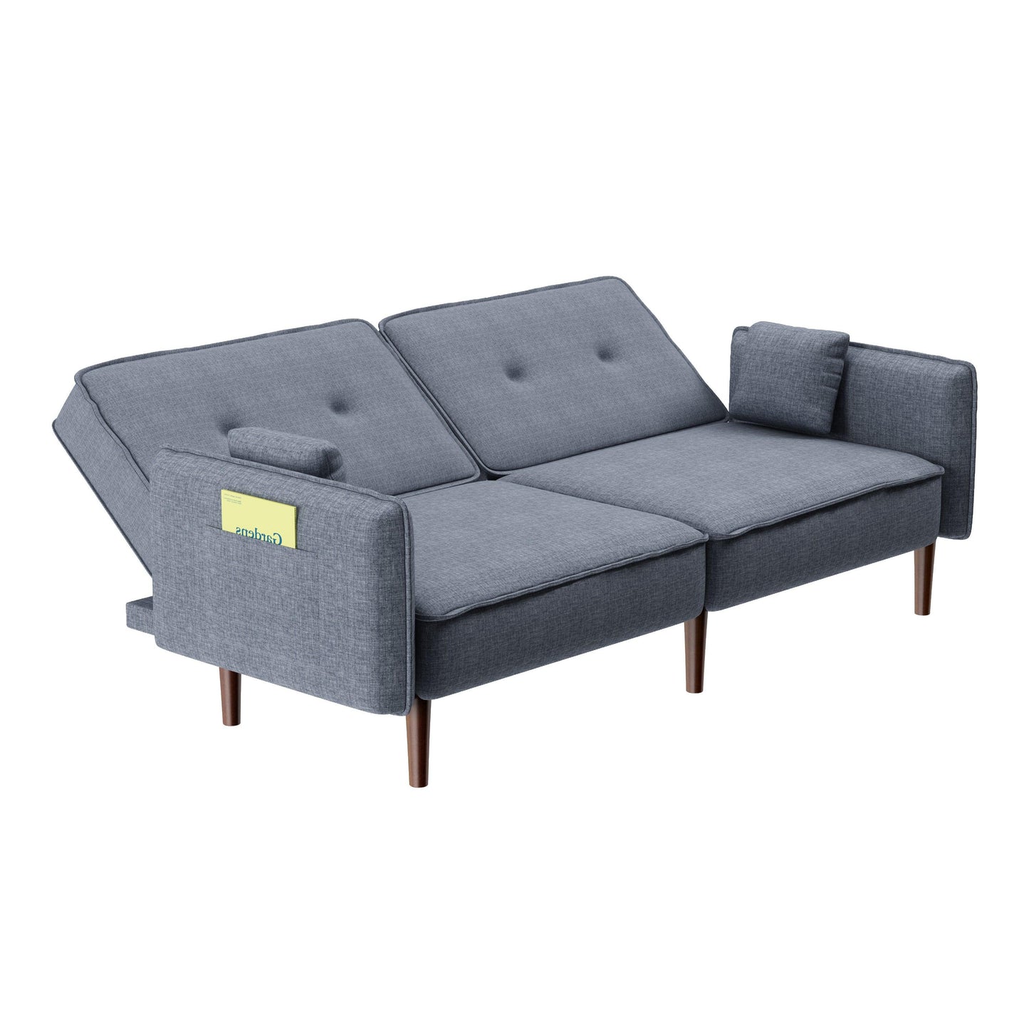 Futon Sofa bed with Solid Wood Leg in Grey Fabric - FurniFindUSA