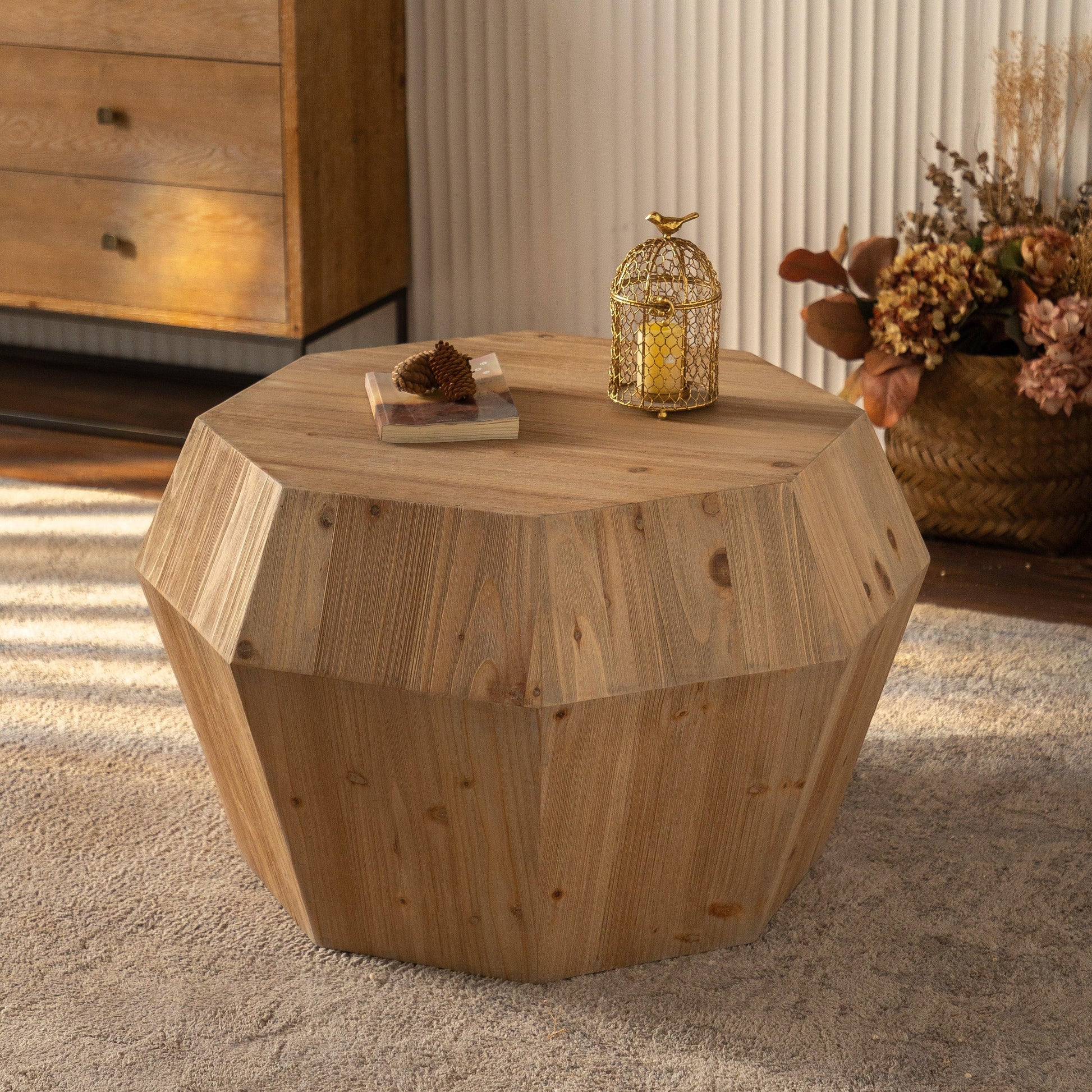 31.50" Octagonal Wooden American Retro Style Coffee Table - FurniFindUSA