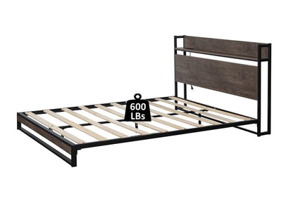 Platform Queen Bed with Socket Fast Assemble Design - FurniFindUSA