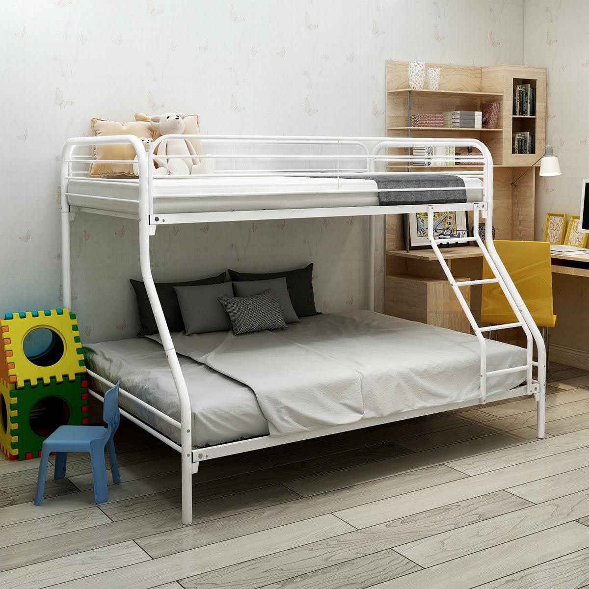 Heavy Duty Twin-Over-Full Metal Bunk Bed Easy Assembly with Enhanced Upper-Level Guardrail White - FurniFindUSA