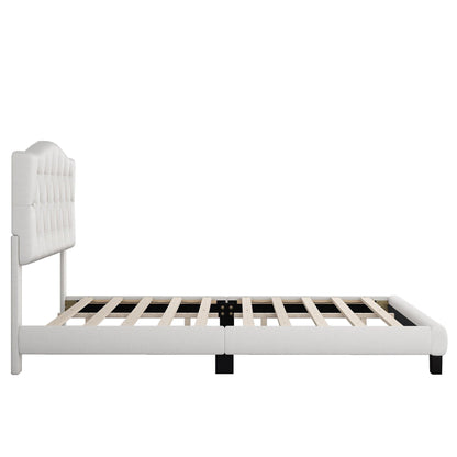 Upholstered Platform Bed with Saddle Curved Headboard and Diamond Tufted Details King Beige - FurniFindUSA