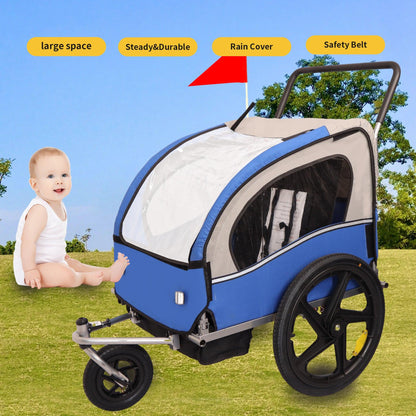 2-in-1 Double 2 Seat Bicycle Bike Trailer Jogger Stroller for Kids Children - FurniFindUSA