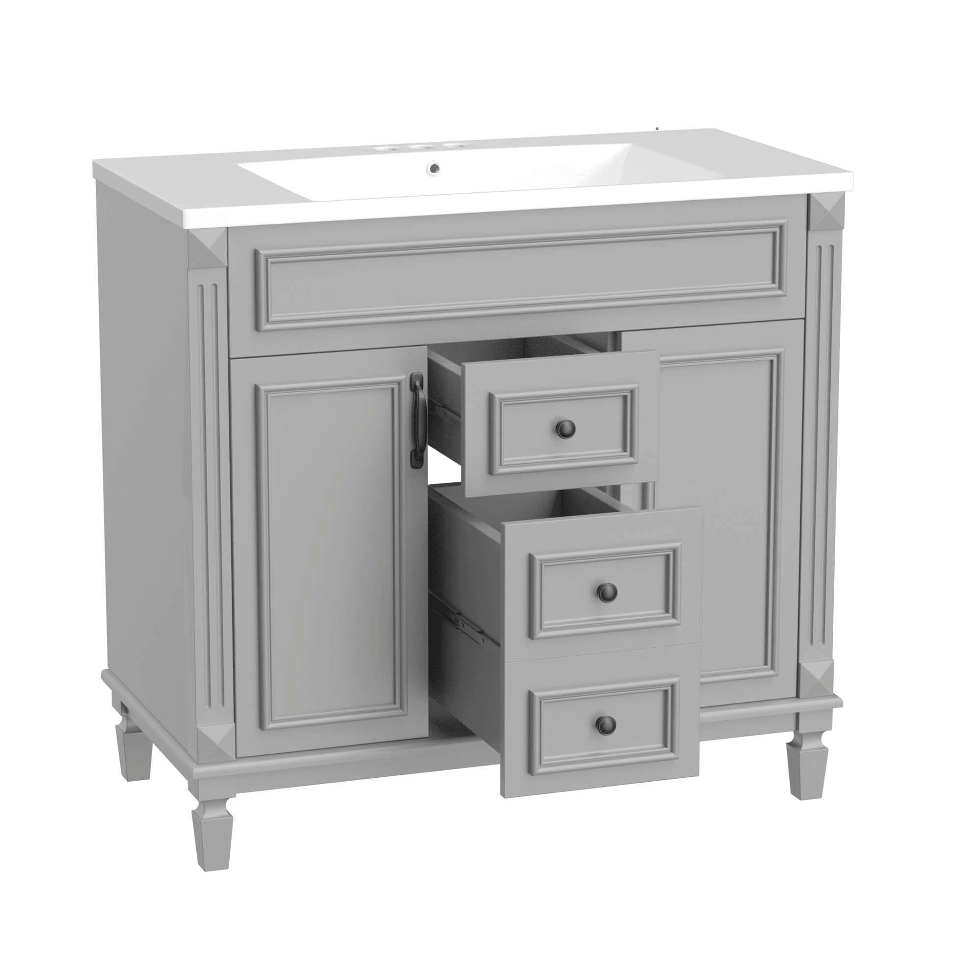 36'' Bathroom Vanity with Top Sink, Modern Bathroom Storage Cabinet with 2 Soft Closing Doors and 2 Drawers, Single Sink Bathroo - FurniFindUSA