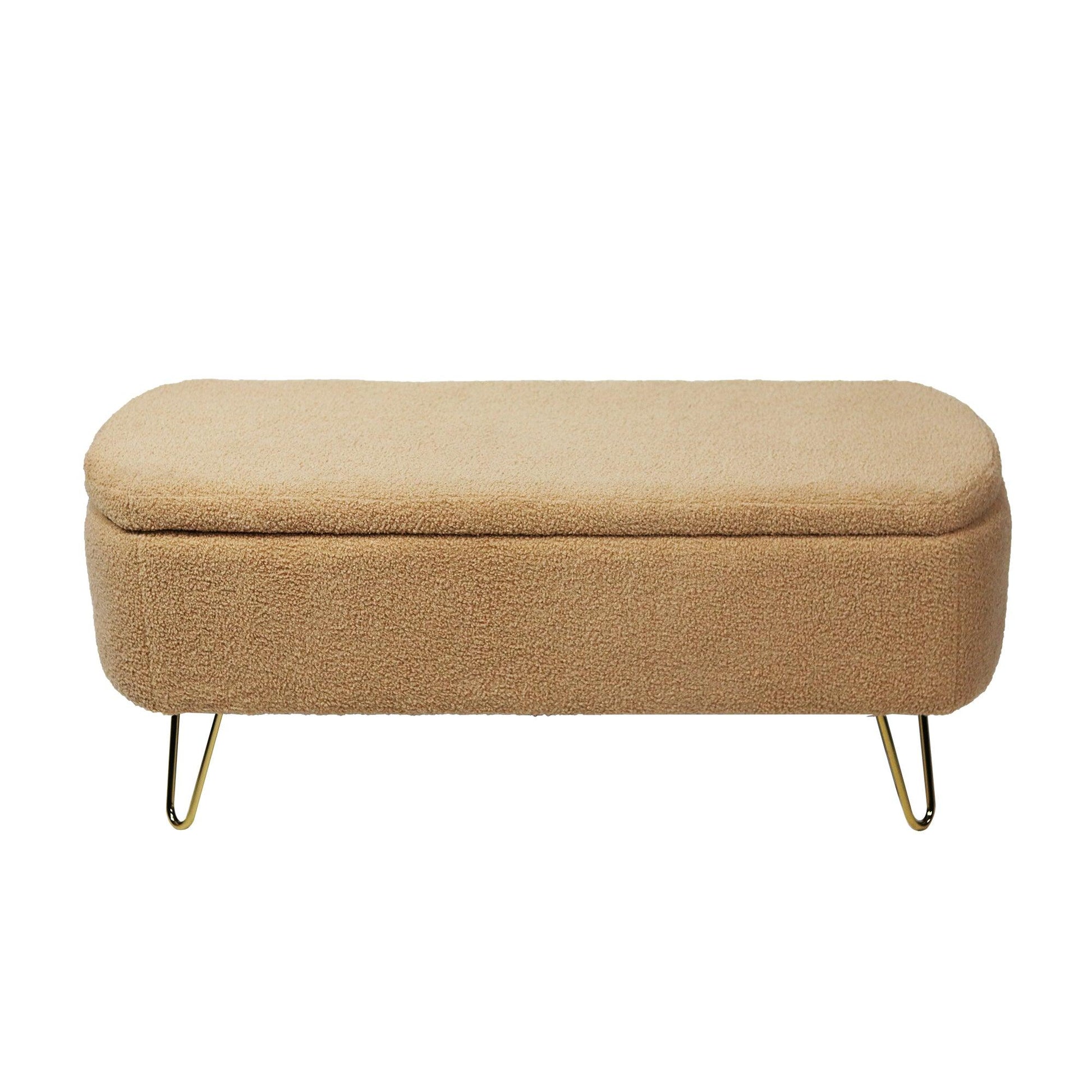 Camel Storage Ottoman Bench for End of Bed Gold Legs - FurniFindUSA