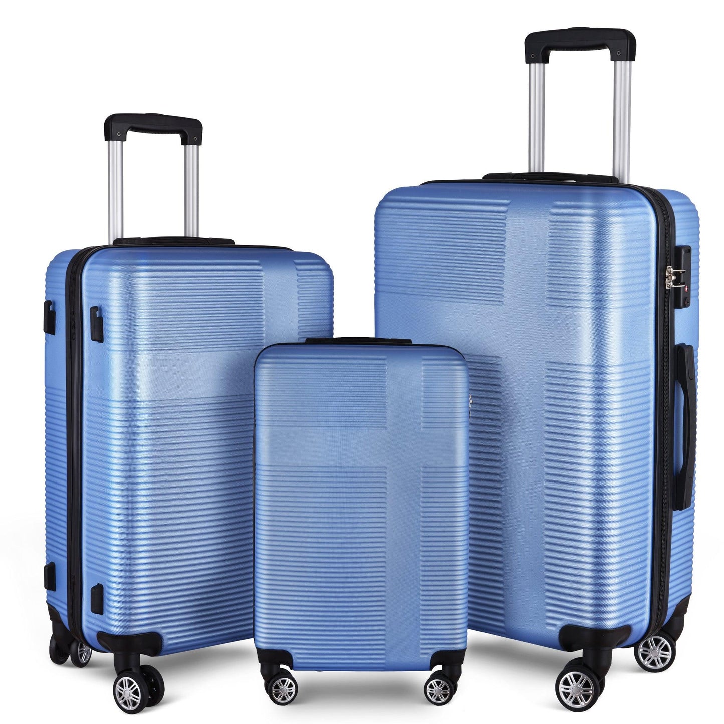 3 Piece Luggage with TSA Lock ABS, Durable Luggage Set, Spinner Wheels Cross Stripe Luggage Sets 20in/24in /28in Light Blue - FurniFindUSA