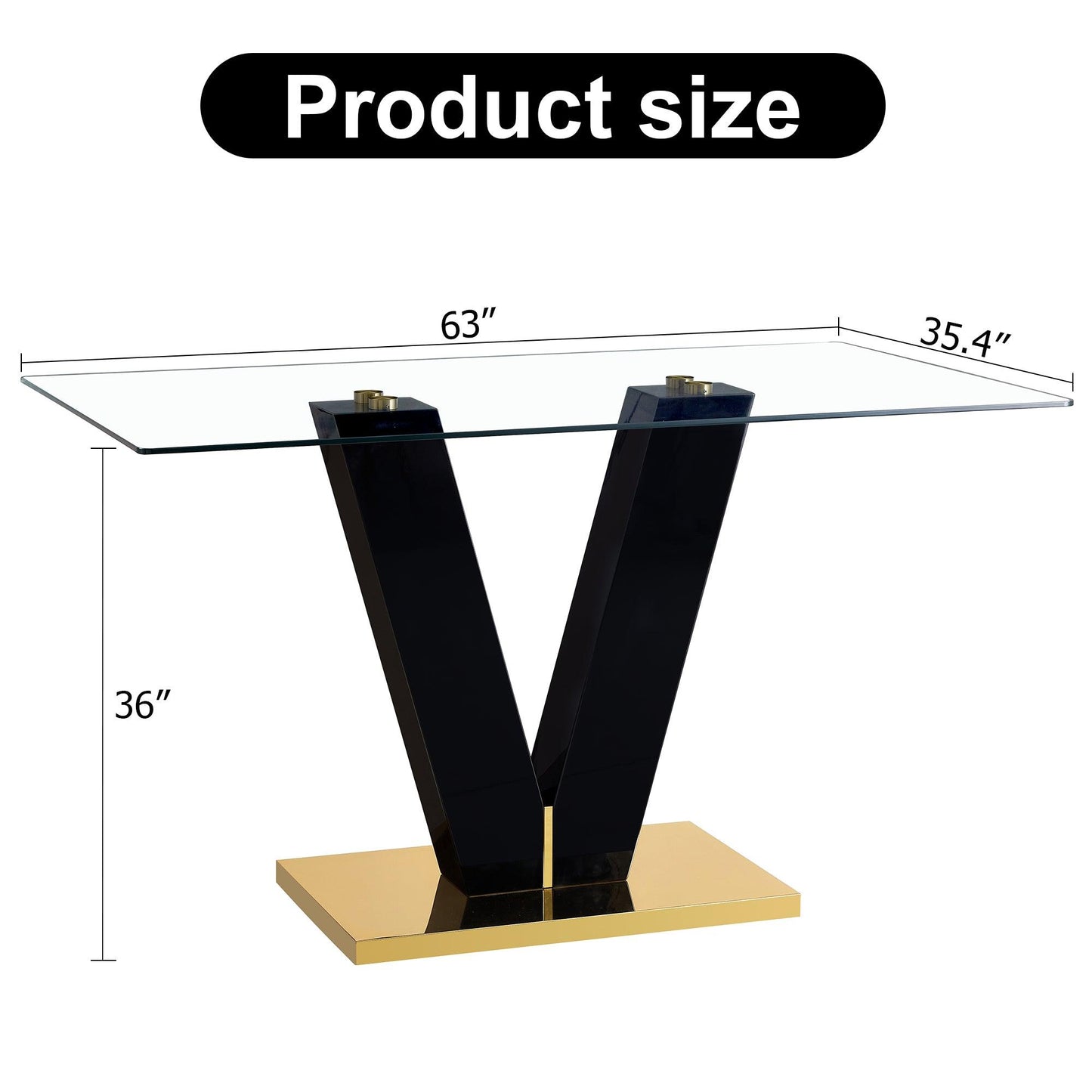 Large Modern Minimalist Rectangular Glass Dining Table for 6-8 with 0.4" Tempered Glass Tabletop and MDF slab V-Shaped Bracket - FurniFindUSA