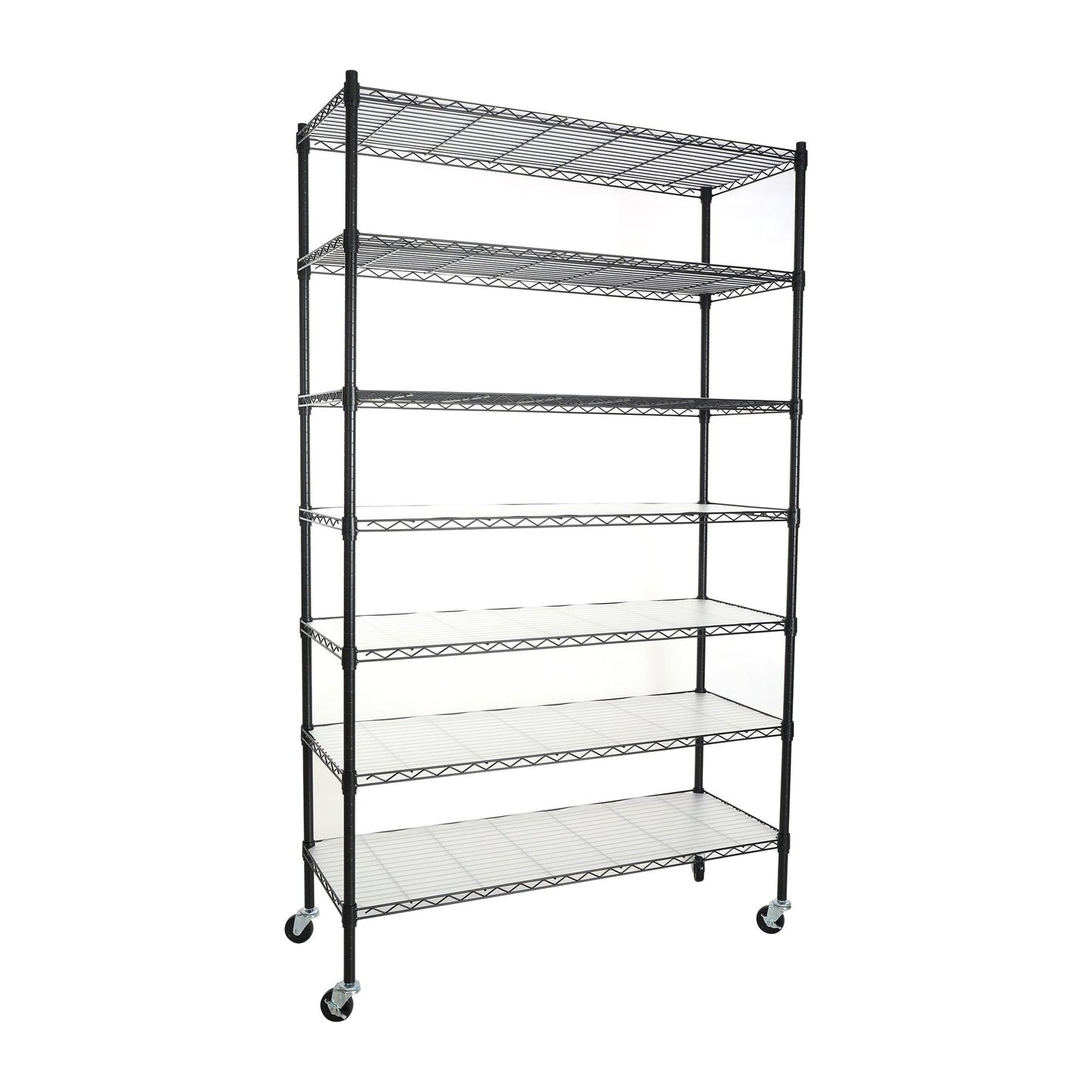 7 Tier Wire Shelving Unit 2450 LBS NSF Height Adjustable Metal Garage Storage Shelves with Wheels Black - FurniFindUSA