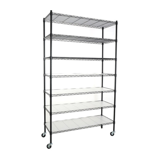 7 Tier Wire Shelving Unit 2450 LBS NSF Height Adjustable Metal Garage Storage Shelves with Wheels Black - FurniFindUSA