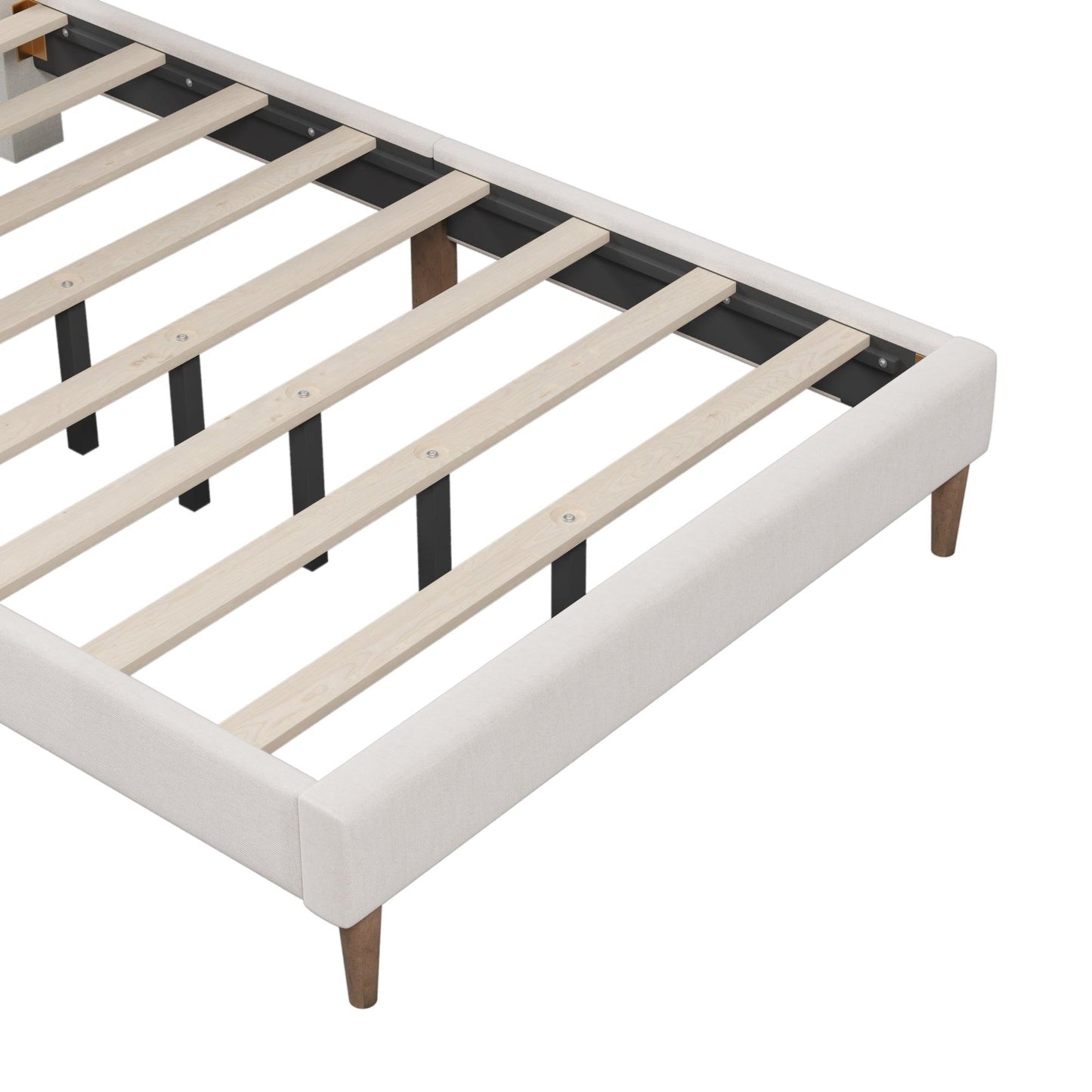 Upholstered Platform Bed Frame with Vertical Channel Tufted Headboard No Box Spring Needed Full Cream - FurniFindUSA