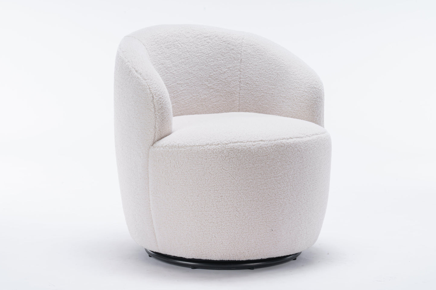 Teddy Fabric Swivel Accent Armchair Barrel Chair With Black Powder Coating Metal Ring Ivory White - FurniFindUSA