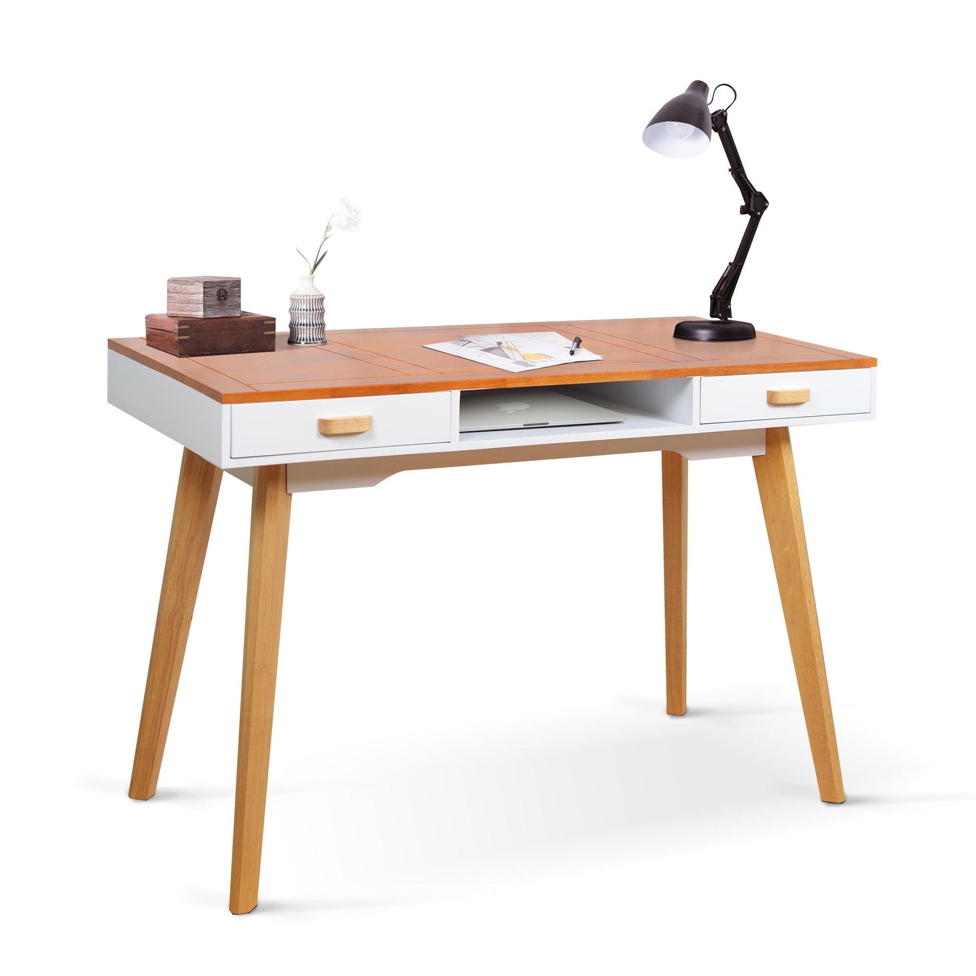 Modern Simple Style Solid Wood Computer Desk Home Office Writing Desk Study Table with Drawers - FurniFindUSA