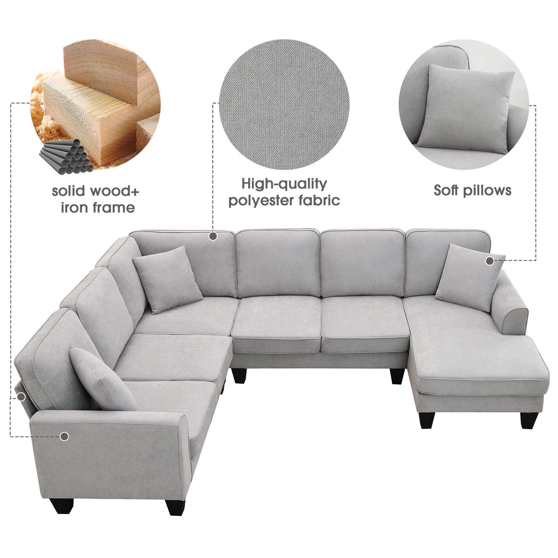 108*85.5" Modern U Shape Sectional Sofa 7 Seat Fabric Sectional Sofa Set - FurniFindUSA