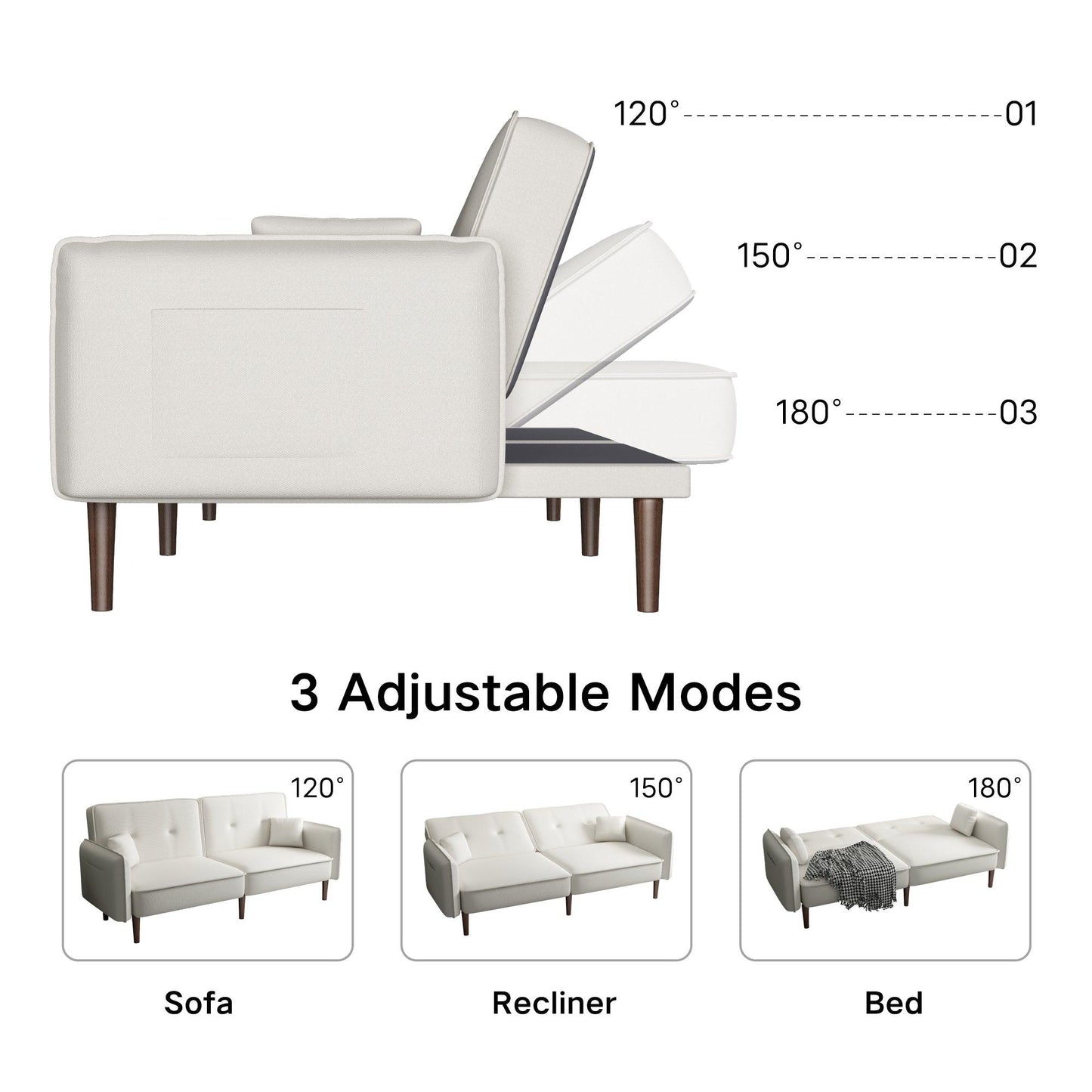 Sofa bed in White Cotton Linen Fabric - FurniFindUSA