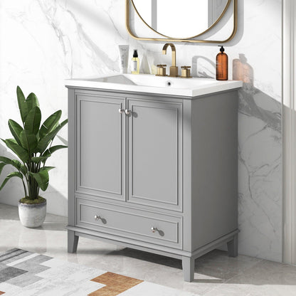 30inchgrey Bathroom Vanity with Sink ComboMulti-functional Bathroom Cabinet with Doors and Drawer Solid Frame and MDF Board - FurniFindUSA