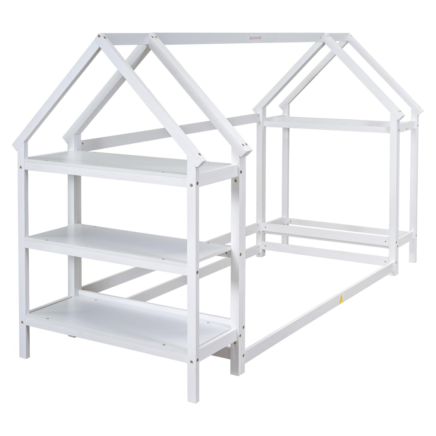 Twin House-Shaped Floor Bed with 2 Detachable Stands White - FurniFindUSA