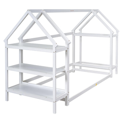 Twin House-Shaped Floor Bed with 2 Detachable Stands White - FurniFindUSA