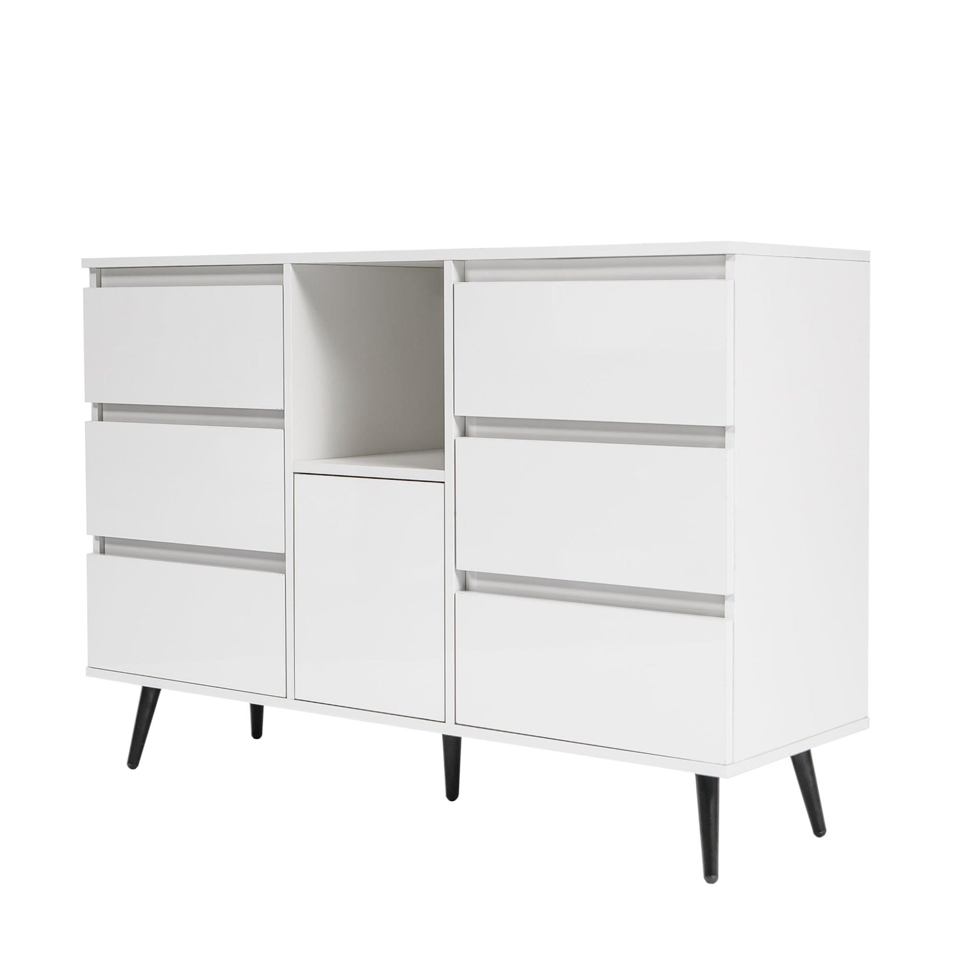 Living Room Sideboard Storage Cabinet White High Gloss with LED Light - FurniFindUSA