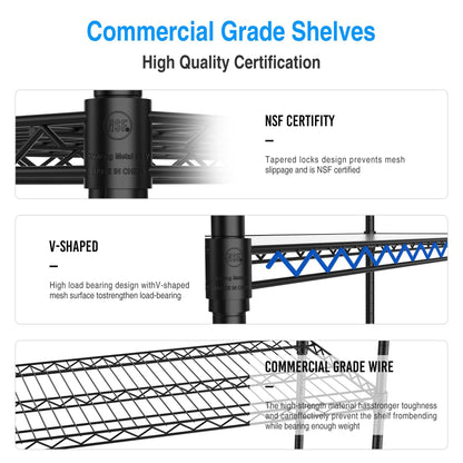 6 Tier Wire Shelving Unit 6000 LBS NSF Height Adjustable Metal Garage Storage Shelves with Wheels Black - FurniFindUSA