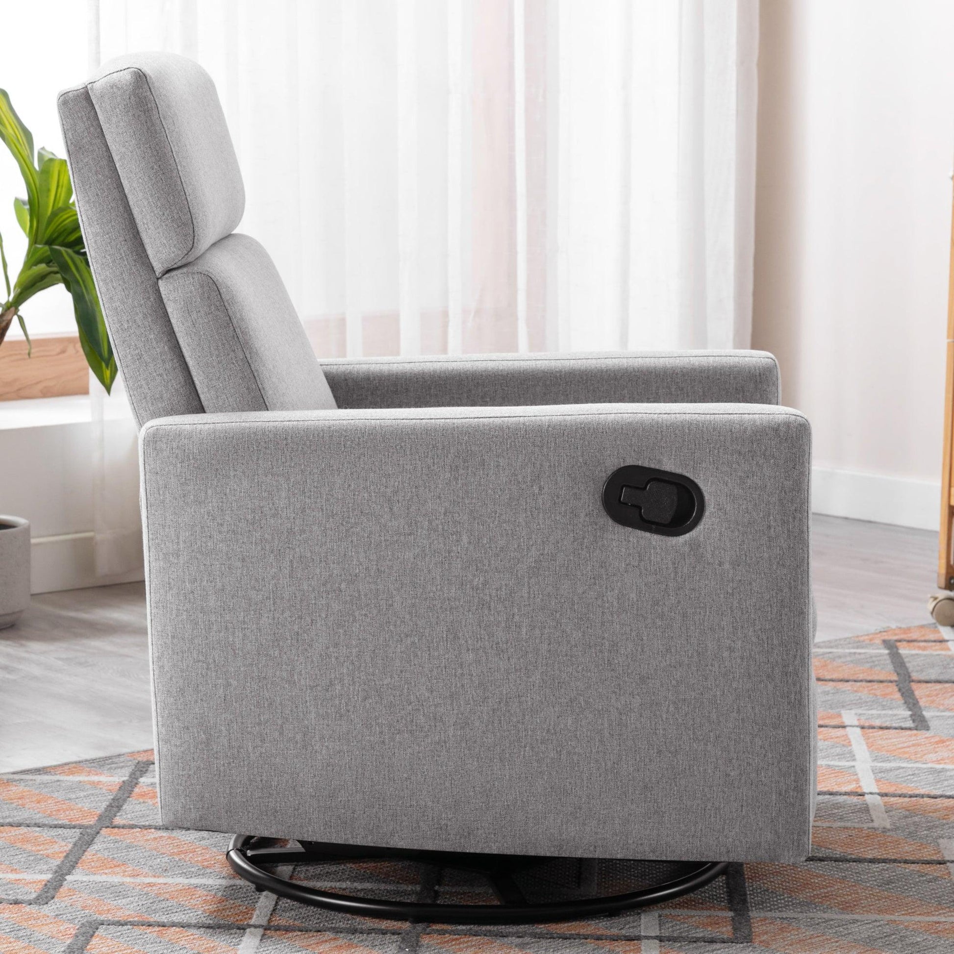 Modern Upholstered Rocker Nursery Chair Plush Seating Glider Swivel Recliner Chair Gray - FurniFindUSA