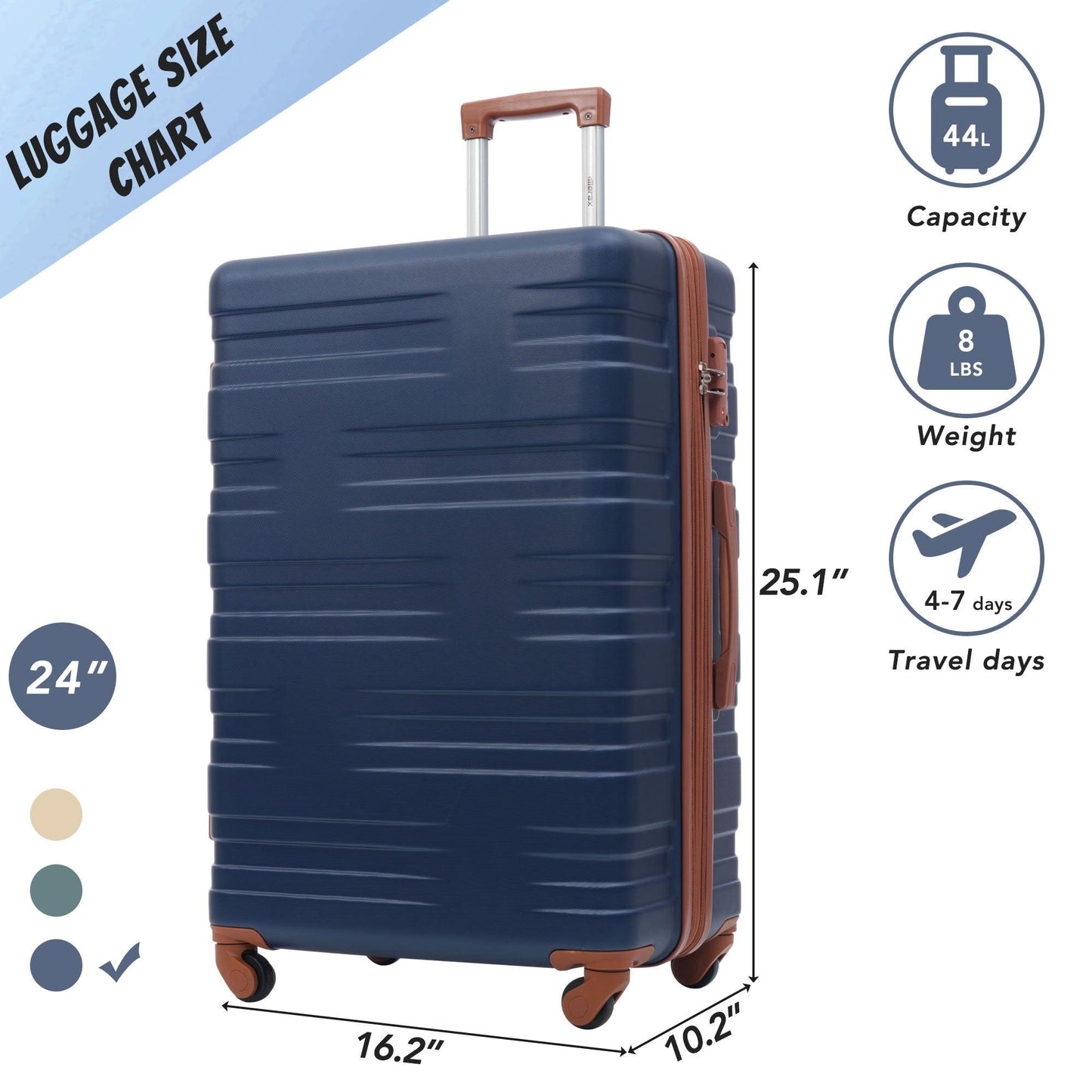 Merax Luggage with TSA Lock Spinner Wheels Hardside Expandable Luggage Travel Suitcase Carry on Luggage ABS 24"Blue+Brown - FurniFindUSA