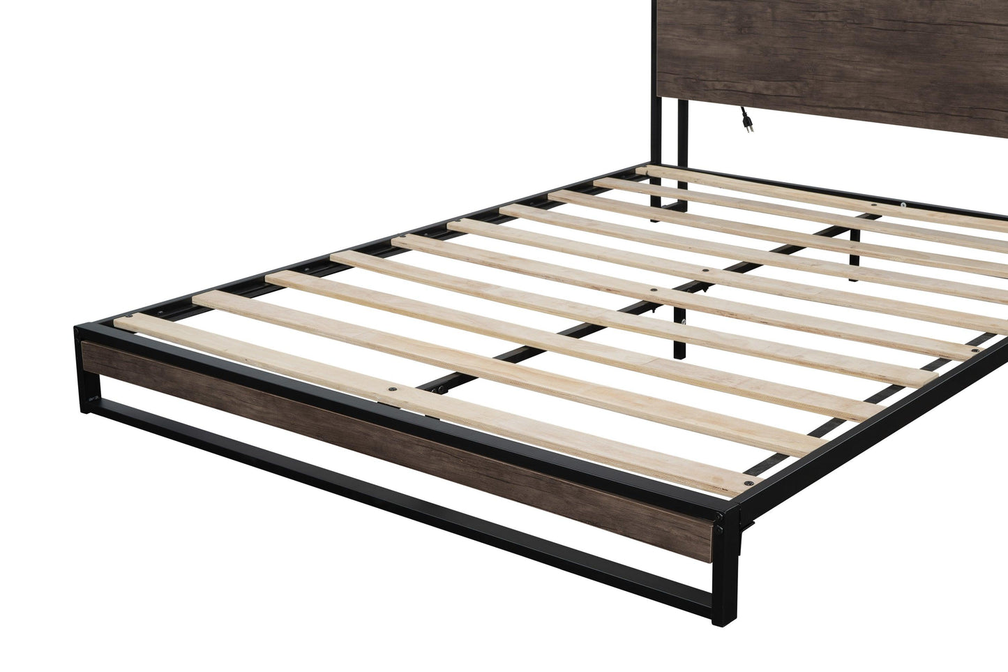 Platform Queen Bed with Socket Fast Assemble Design - FurniFindUSA