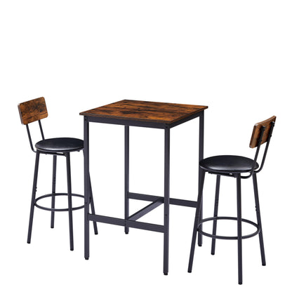 Bar Table Set with 2 Bar stools PU Soft seat with backrest Rustic Brown 23.62'' W x 23.62'' D x 35.43'' H - FurniFindUSA