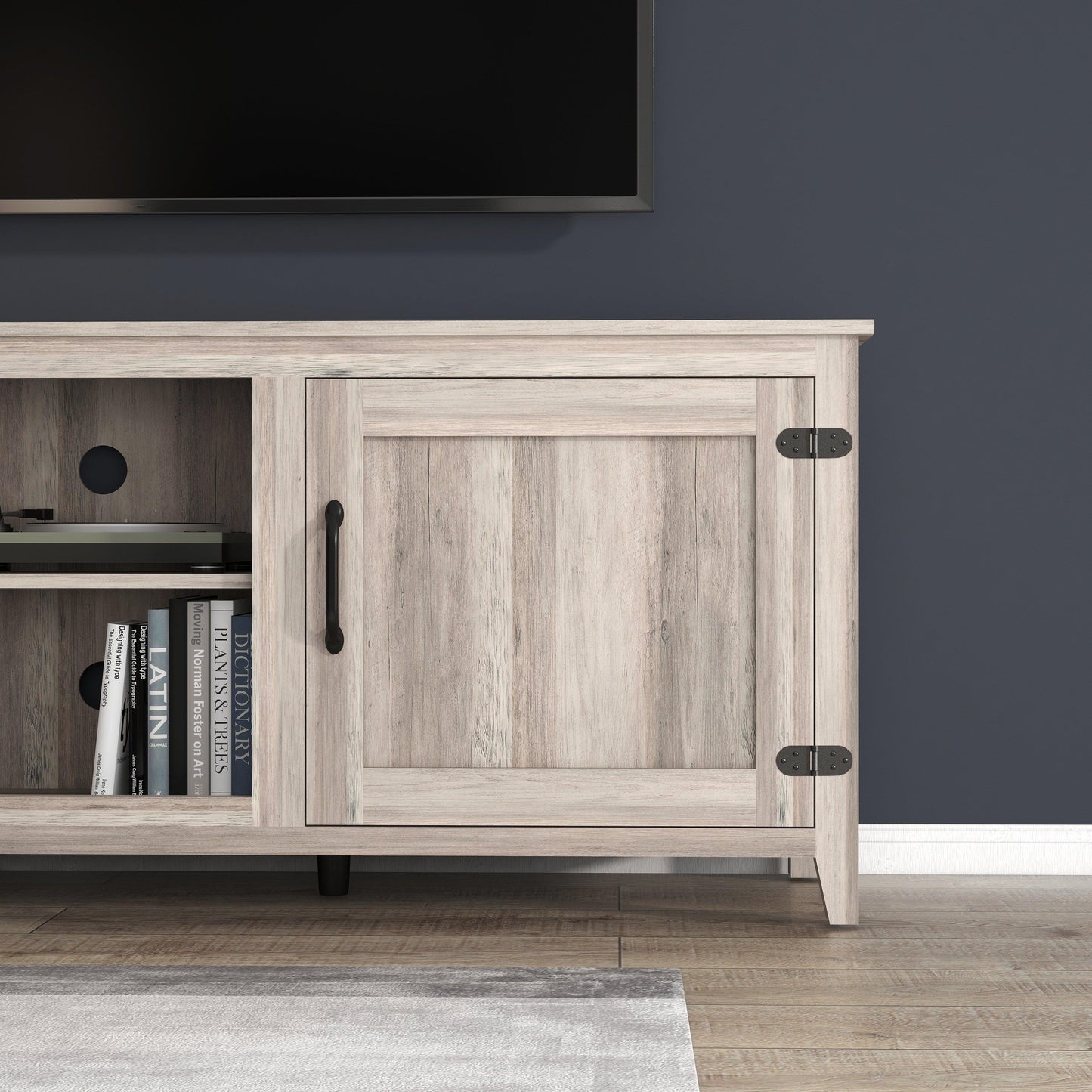 TV Stand Storage Media Console Entertainment Center With Two Doors Grey Walnut - FurniFindUSA