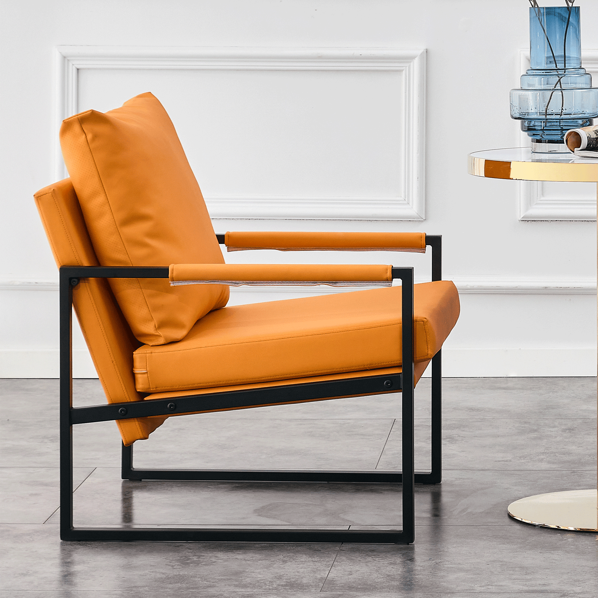 PU Leather Accent Arm Chair Mid Century Upholstered Armchair with Metal Frame Extra-Thick Padded Backrest - FurniFindUSA