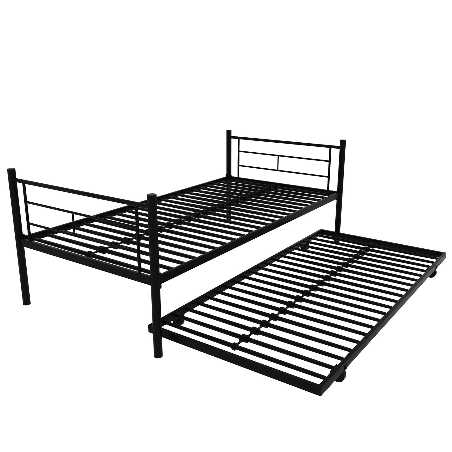 Twin Over Twin Metal Bunk Bed Frame with Trundle（Upgrade reinforcement version） - FurniFindUSA