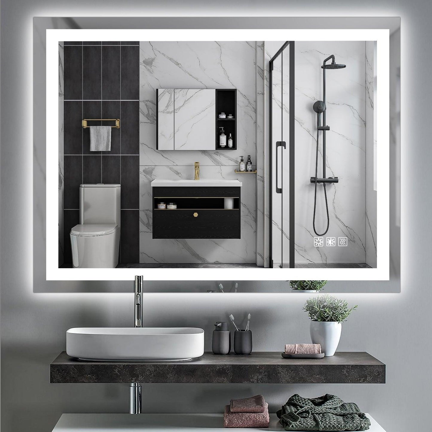 LED Bathroom Mirror 48x 36 Inch with lights, anti-Fog & Dimming Led Bathroom Vanity Mirror - FurniFindUSA