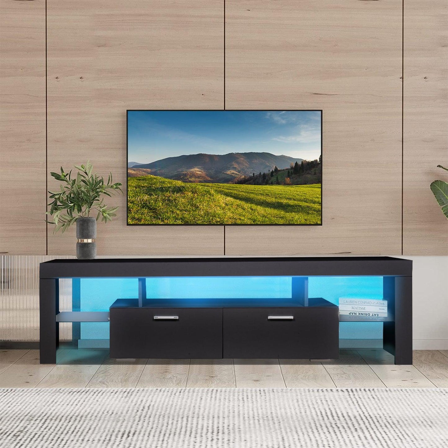 LED TV stand modern TV stand with storage Entertainment Center with drawer TV cabinet - FurniFindUSA