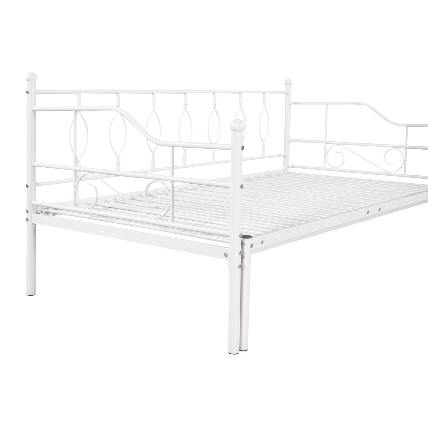 Twin Size Metal Daybed with Trundle Daybed with Slat No Box required White + Iron - FurniFindUSA