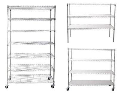 7 Tier Wire Shelving Unit 2450 LBS NSF Height Adjustable Metal Garage Storage Shelves with Wheels Chrome - FurniFindUSA