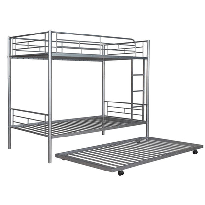 Twin-Over-Twin Metal Bunk Bed With Trundle Can be Divided into two beds No Box Spring needed White - FurniFindUSA