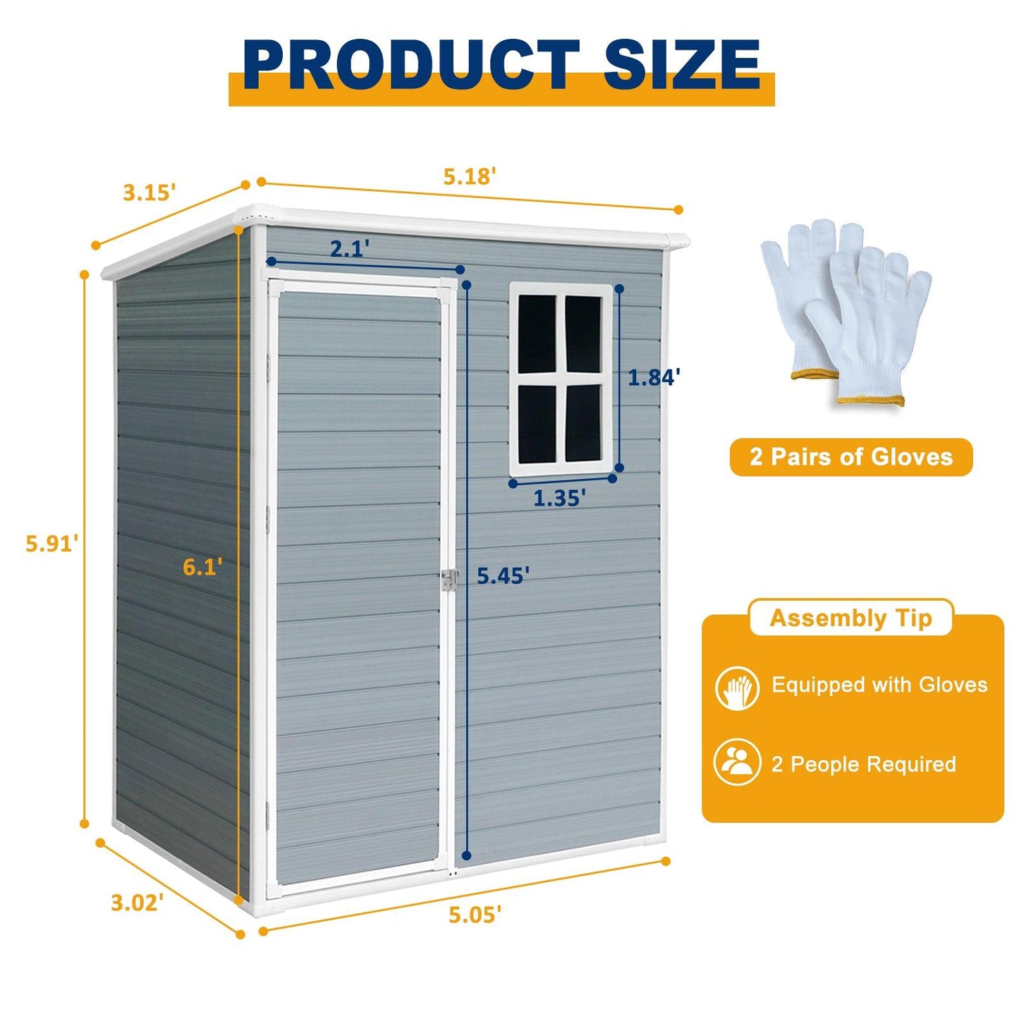 5x3ft Resin Outdoor Storage Shed Kit-Perfect to Store Patio Furniture Grey - FurniFindUSA