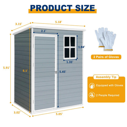 5x3ft Resin Outdoor Storage Shed Kit-Perfect to Store Patio Furniture Grey - FurniFindUSA