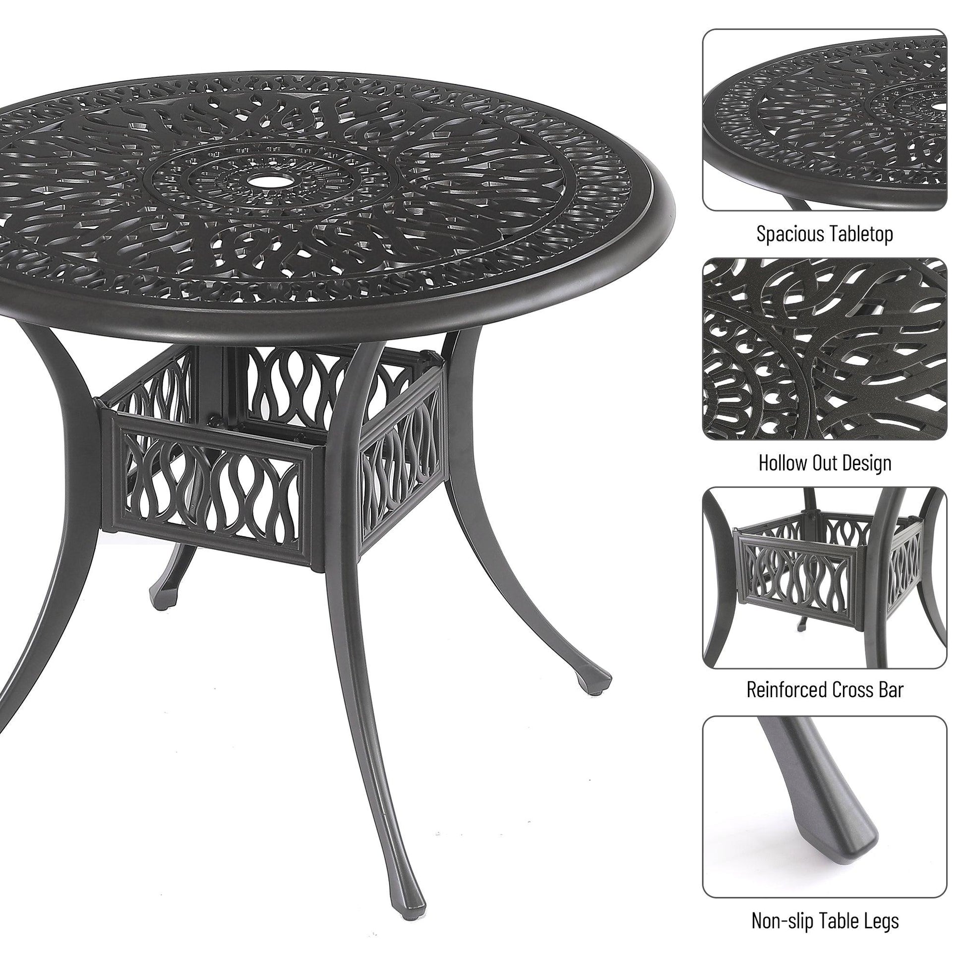 5PCS Outdoor Furniture Dining Table Set Patio Furniture Includes 1 Round Table and 4 Chairs with Umbrella Hole - FurniFindUSA