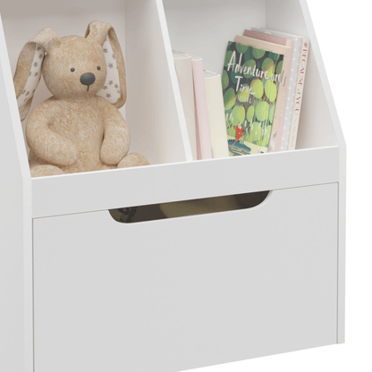 Kids Bookshelf with Drawer and Wheels Children's Book Display Wooden Bookcase White - FurniFindUSA