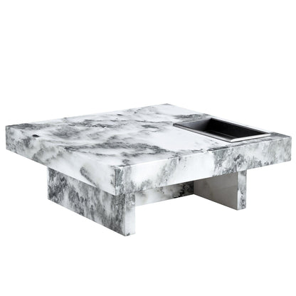 A modern and practical coffee table black and white in imitation marble pattern made of MDF material - FurniFindUSA