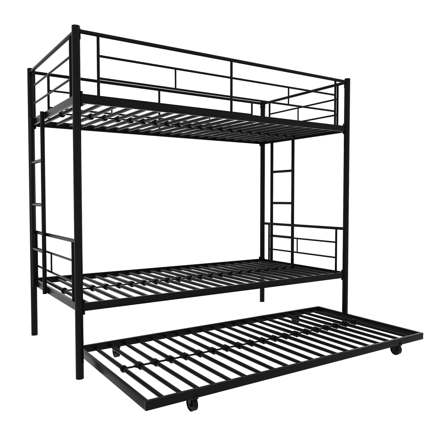 Twin Over Twin Metal Bunk Bed Frame with Trundle（Upgrade reinforcement version） - FurniFindUSA