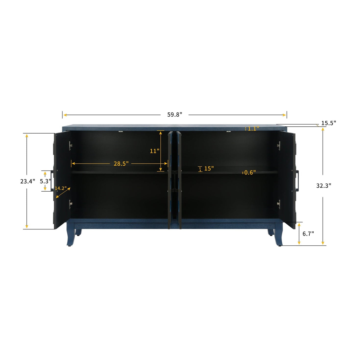 Stronger Vintage Style Buffet Cabinet Lacquered Accent Storage 4 Door Wooden - FurniFindUSA