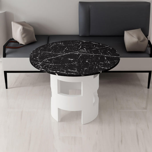 42.12"Modern Round Dining Table with Printed Black Marble Table Top for Dining Room Kitchen Living Room Black+White - FurniFindUSA