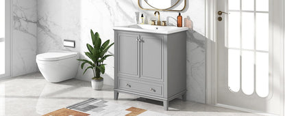 30inchgrey Bathroom Vanity with Sink ComboMulti-functional Bathroom Cabinet with Doors and Drawer Solid Frame and MDF Board - FurniFindUSA