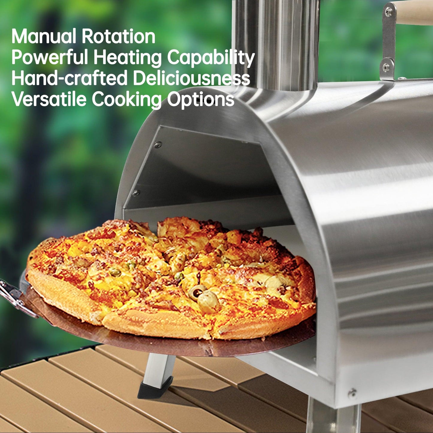 Silver Pizza Oven Outdoor 12" Semi-Automatic Rotatable Pizza Ovens Portable Stainless Steel - FurniFindUSA