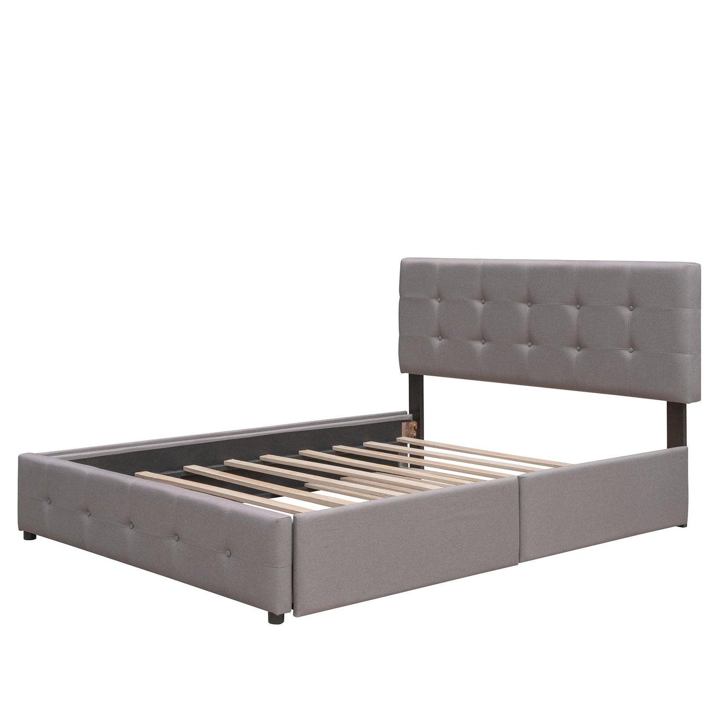 Upholstered Platform Bed with 2 Drawers and 1 Twin XL Trundle Linen Fabric Queen Size - Light Gray - FurniFindUSA