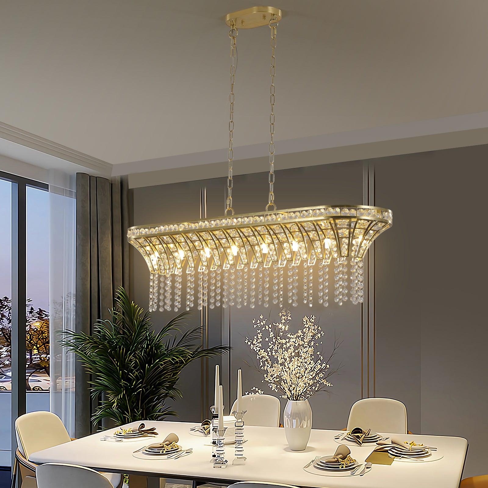 Modern Champagne Gold Kitchen Island Light - Oval Crystal ceiling chandelier - FurniFindUSA