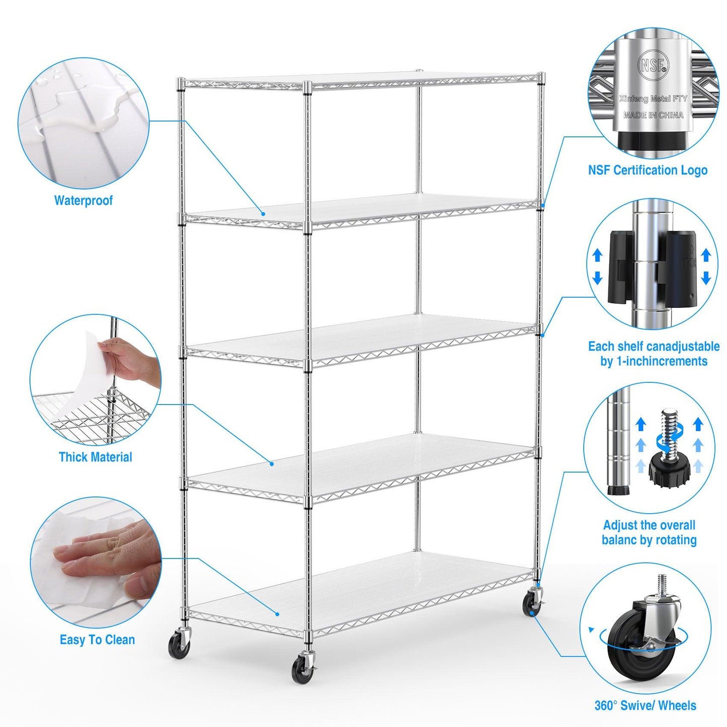 5 Tier 6000lbs Heavy Duty Adjustable Storage Rack Metal Shelf Wire Shelving Unit Chrome - FurniFindUSA